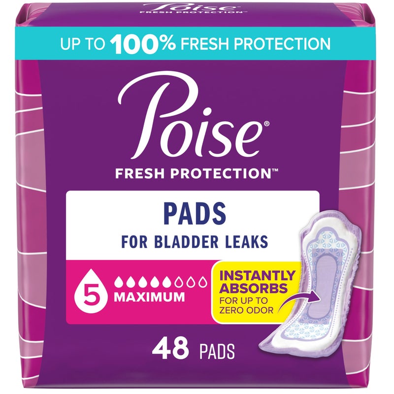 Poise Incontinence & Postpartum Pads for Bladder Leaks, 5 Drop Maximum Absorbency, Regular Length, 48 Count, Packaging May Vary - Image 1